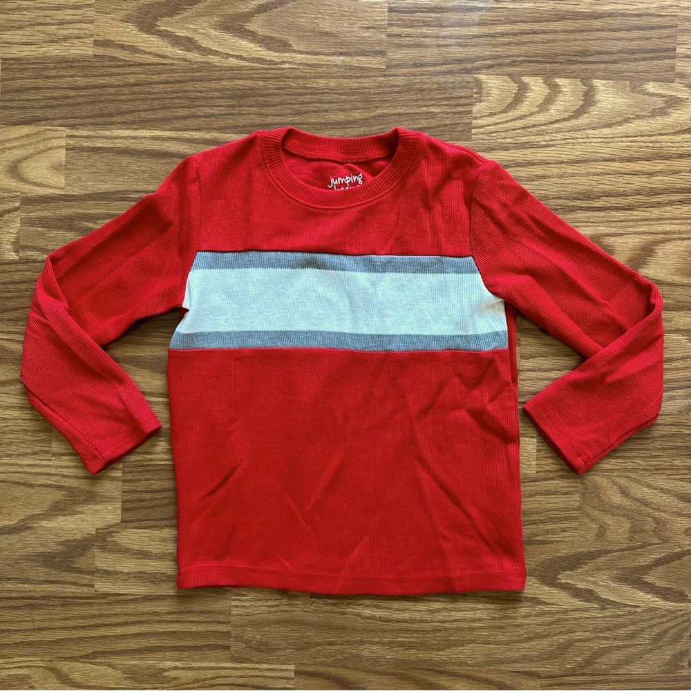 Jumping Beans Boys Size 6 Long Sleeve Sweater Red White Gray Stripe Holiday EUC!
